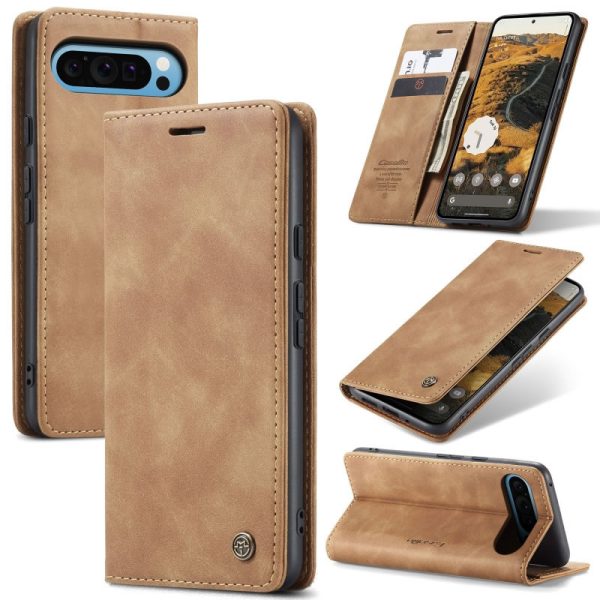 Google Pixel 10 Pro XL Cover - Brown -  CaseMe Premium High Quality Wallet Magnetic Suede Leather Case (Copy)