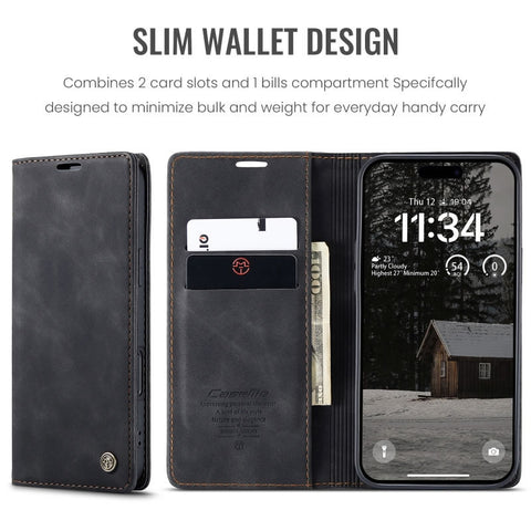 iPhone 17 Air Cover - Black - CaseMe Premium High Quality Wallet Magnetic Suede Leather Case