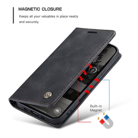 iPhone 17 Air Cover - Black - CaseMe Premium High Quality Wallet Magnetic Suede Leather Case