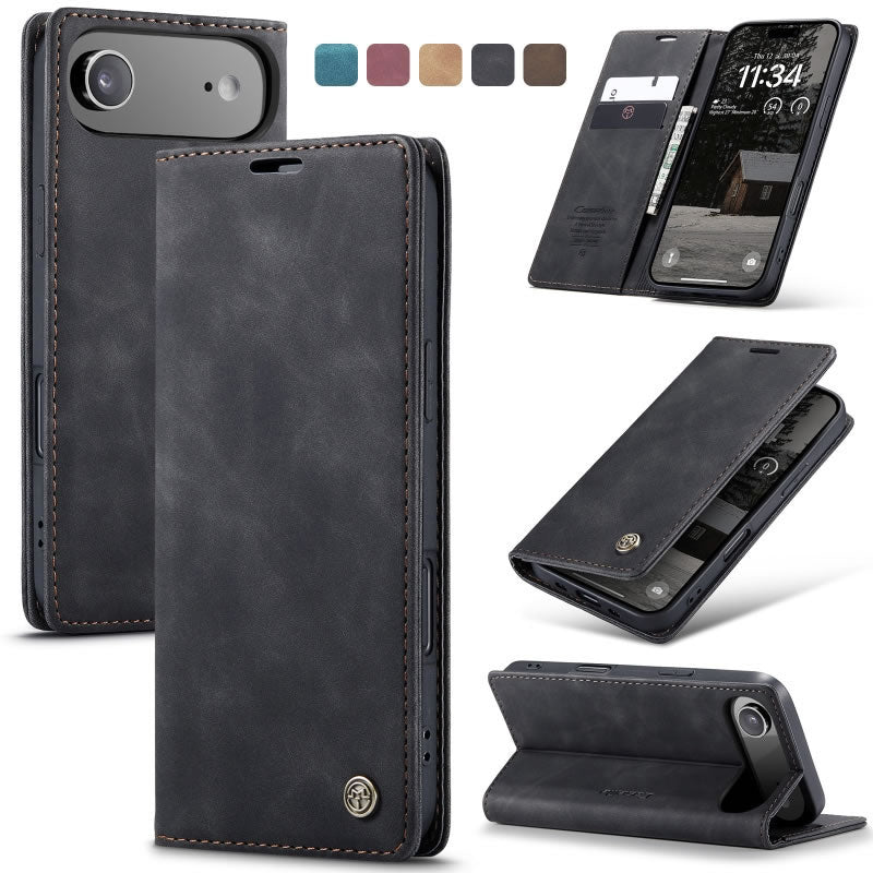 iPhone 17 Air Cover - Black - CaseMe Premium High Quality Wallet Magnetic Suede Leather Case