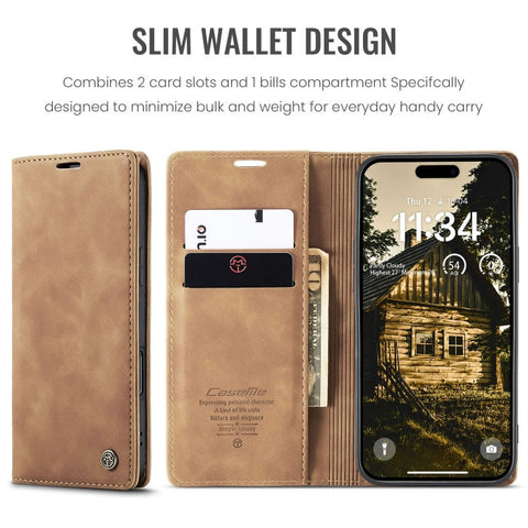 iPhone 17 Air Cover - Brown - CaseMe Premium High Quality Wallet Magnetic Suede Leather Case