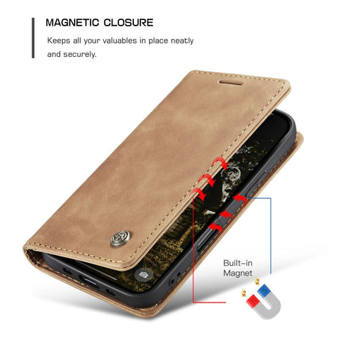 iPhone 17 Air Cover - Brown - CaseMe Premium High Quality Wallet Magnetic Suede Leather Case
