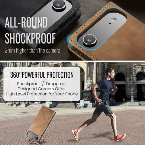 iPhone 17 Air Cover - Brown - CaseMe Premium High Quality Wallet Magnetic Suede Leather Case
