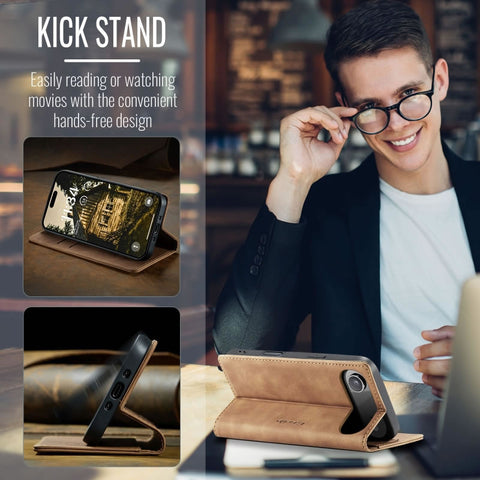 iPhone 17 Air Cover - Brown - CaseMe Premium High Quality Wallet Magnetic Suede Leather Case