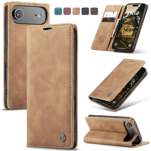 iPhone 17 Air Cover - Brown - CaseMe Premium High Quality Wallet Magnetic Suede Leather Case
