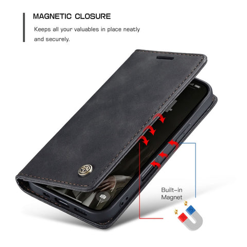 iPhone 17 Cover - Black - CaseMe Premium High Quality Wallet Magnetic Suede Leather Case
