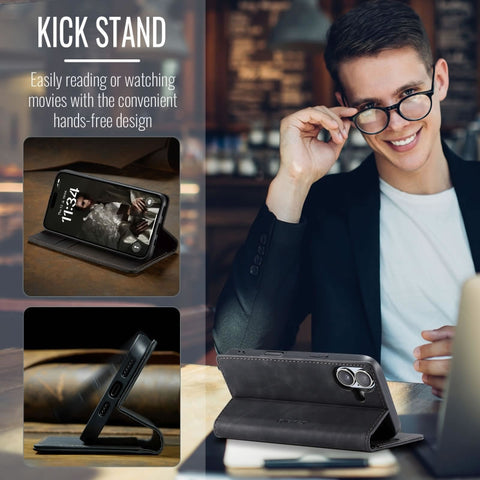 iPhone 17 Cover - Black - CaseMe Premium High Quality Wallet Magnetic Suede Leather Case