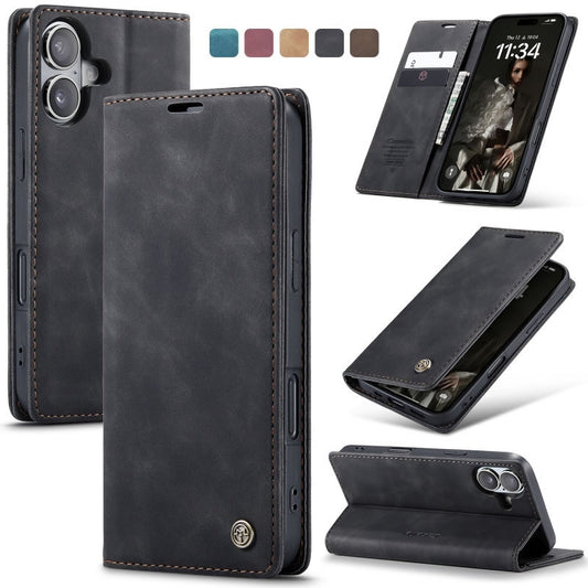 iPhone 17 Cover - Black - CaseMe Premium High Quality Wallet Magnetic Suede Leather Case