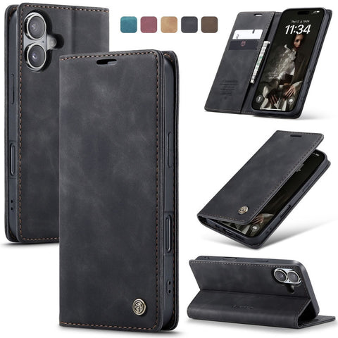 iPhone 17 Cover - Black - CaseMe Premium High Quality Wallet Magnetic Suede Leather Case