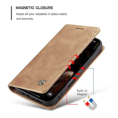 iPhone 17 Cover - Brown - CaseMe Premium High Quality Wallet Magnetic Suede Leather Case