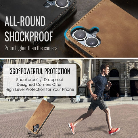 iPhone 17 Cover - Brown - CaseMe Premium High Quality Wallet Magnetic Suede Leather Case