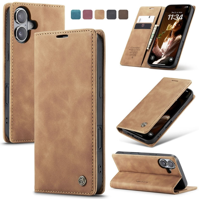 iPhone 17 Cover - Brown - CaseMe Premium High Quality Wallet Magnetic Suede Leather Case