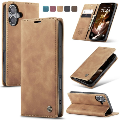 iPhone 17 Cover - Brown - CaseMe Premium High Quality Wallet Magnetic Suede Leather Case