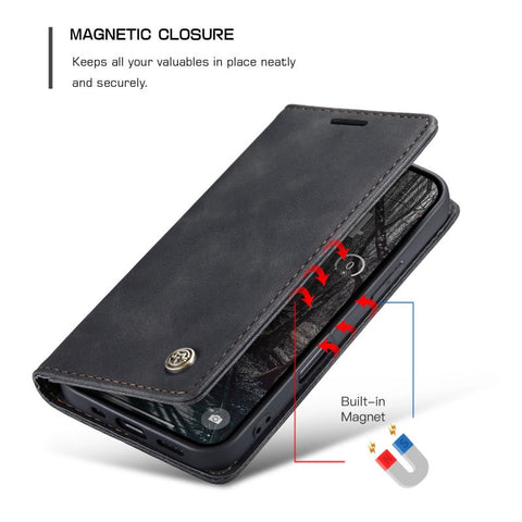 iPhone 17 Pro Cover - Black - CaseMe Premium High Quality Wallet Magnetic Suede Leather Case