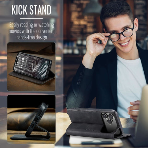 iPhone 17 Pro Cover - Black - CaseMe Premium High Quality Wallet Magnetic Suede Leather Case