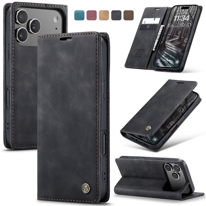 iPhone 17 Pro Cover - Black - CaseMe Premium High Quality Wallet Magnetic Suede Leather Case