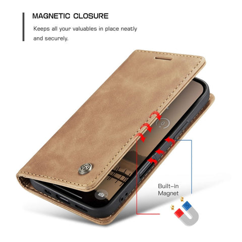 iPhone 17 Pro Cover - Brown - CaseMe Premium High Quality Wallet Magnetic Suede Leather Case