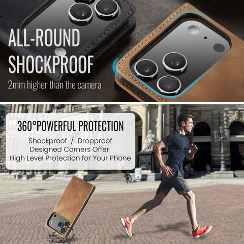 iPhone 17 Pro Cover - Brown - CaseMe Premium High Quality Wallet Magnetic Suede Leather Case
