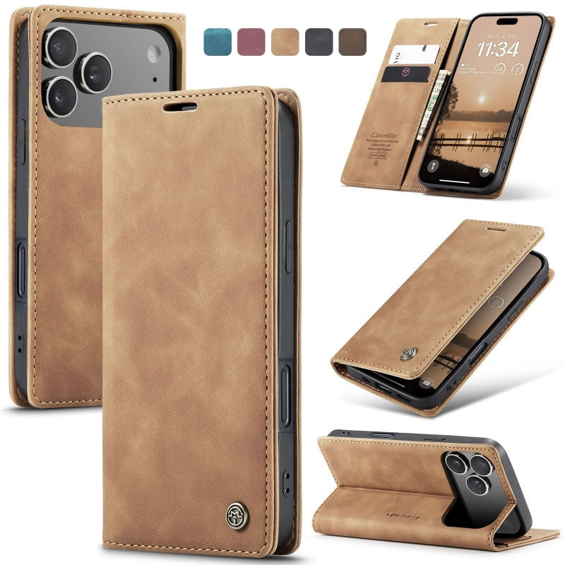 iPhone 17 Pro Cover - Brown - CaseMe Premium High Quality Wallet Magnetic Suede Leather Case