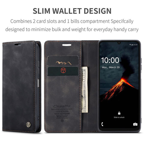 Samsung Galaxy A06 Cover - Black -  CaseMe Premium High Quality Wallet Magnetic Suede Leather Case