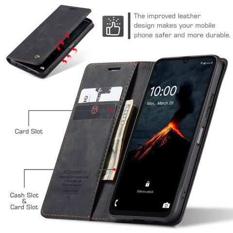 Samsung Galaxy A06 Cover - Black -  CaseMe Premium High Quality Wallet Magnetic Suede Leather Case