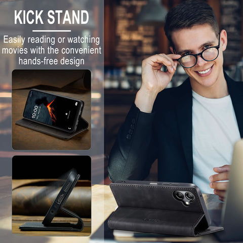 Samsung Galaxy A06 Cover - Black -  CaseMe Premium High Quality Wallet Magnetic Suede Leather Case