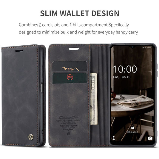 Samsung Galaxy S25 FE Cover - Black - CaseMe Premium High Quality Wallet Magnetic Suede Leather Case