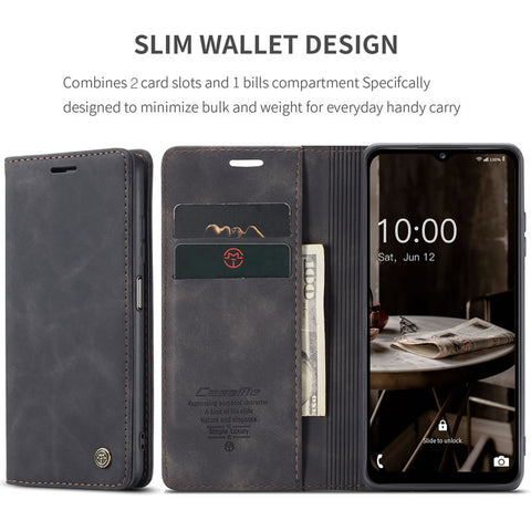 Samsung Galaxy A04s Cover - Black - CaseMe Premium High Quality Wallet Magnetic Suede Leather Case