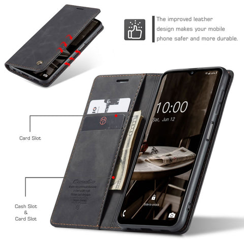 Samsung Galaxy A04s Cover - Black - CaseMe Premium High Quality Wallet Magnetic Suede Leather Case