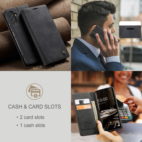 Samsung Galaxy S26 Plus Cover - Black - CaseMe Premium High Quality Wallet Magnetic Suede Leather Case
