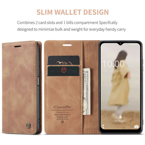 Samsung Galaxy S26 Plus Cover - Brown - CaseMe Premium High Quality Wallet Magnetic Suede Leather Case