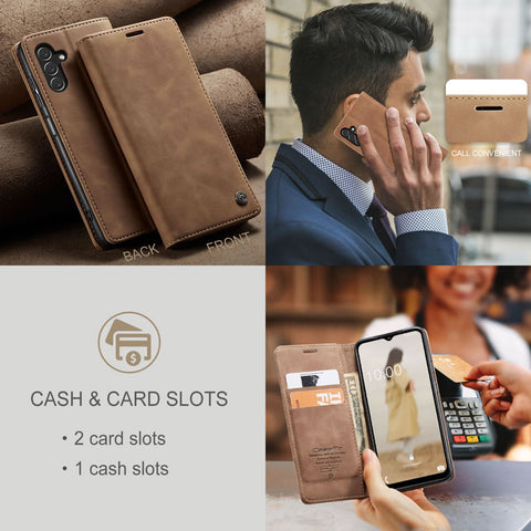Samsung Galaxy S26 Plus Cover - Brown - CaseMe Premium High Quality Wallet Magnetic Suede Leather Case