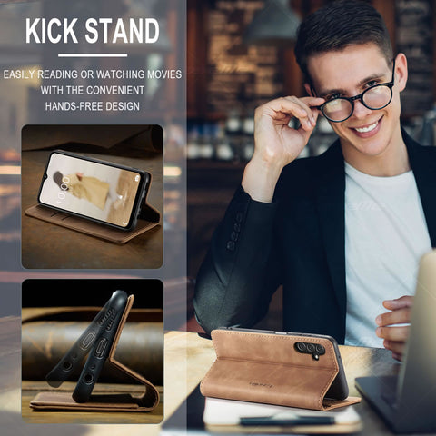 Samsung Galaxy S26 Plus Cover - Brown - CaseMe Premium High Quality Wallet Magnetic Suede Leather Case