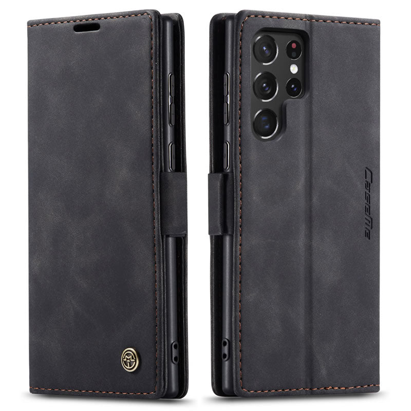 Samsung Galaxy S26 Ultra Cover - Black - CaseMe Premium High Quality Wallet Magnetic Suede Leather Case