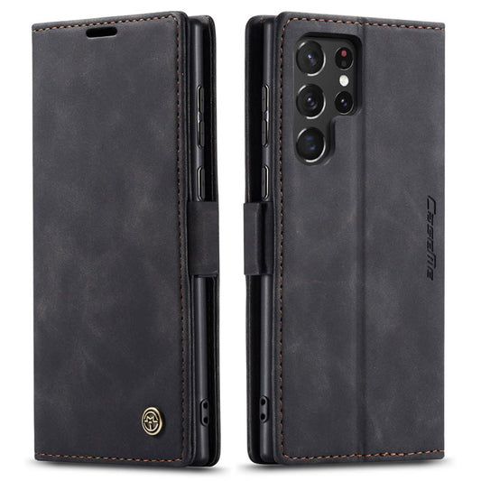 Samsung Galaxy S26 Ultra Cover - Black - CaseMe Premium High Quality Wallet Magnetic Suede Leather Case