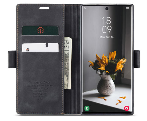 Samsung Galaxy S26 Ultra Cover - Black - CaseMe Premium High Quality Wallet Magnetic Suede Leather Case