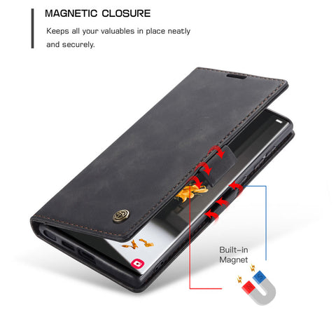 Samsung Galaxy S26 Ultra Cover - Black - CaseMe Premium High Quality Wallet Magnetic Suede Leather Case