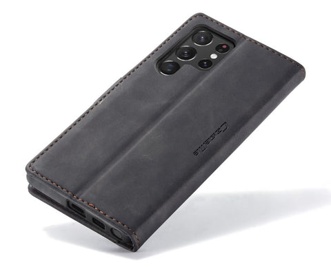 Samsung Galaxy S26 Ultra Cover - Black - CaseMe Premium High Quality Wallet Magnetic Suede Leather Case