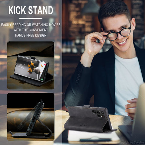 Samsung Galaxy S26 Ultra Cover - Black - CaseMe Premium High Quality Wallet Magnetic Suede Leather Case