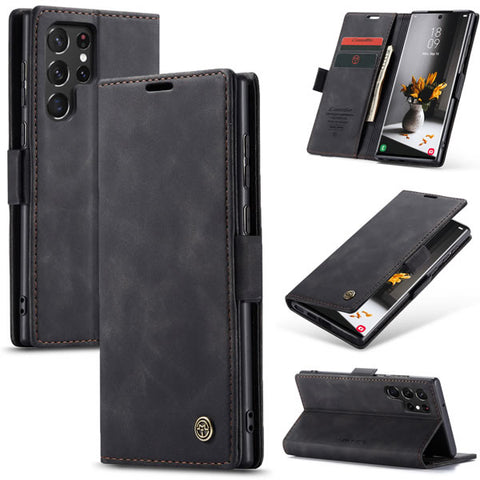 Samsung Galaxy S26 Ultra Cover - Black - CaseMe Premium High Quality Wallet Magnetic Suede Leather Case