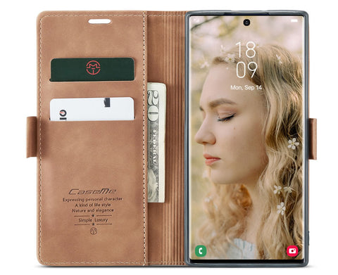 Samsung Galaxy S26 Ultra Cover - Brown - CaseMe Premium High Quality Wallet Magnetic Suede Leather Case