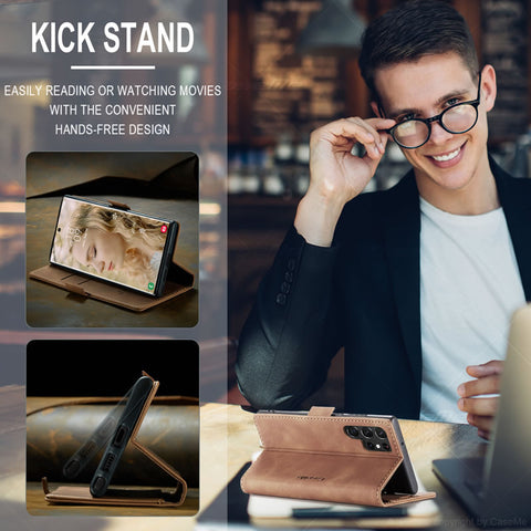 Samsung Galaxy S26 Ultra Cover - Brown - CaseMe Premium High Quality Wallet Magnetic Suede Leather Case