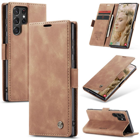 Samsung Galaxy S26 Ultra Cover - Brown - CaseMe Premium High Quality Wallet Magnetic Suede Leather Case