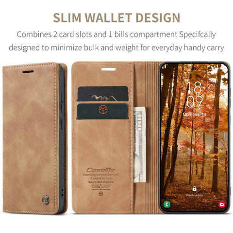 Samsung Galaxy Z Fold 5 5G Cover - Brown - CaseMe Premium High Quality Wallet Magnetic Suede Leather Case