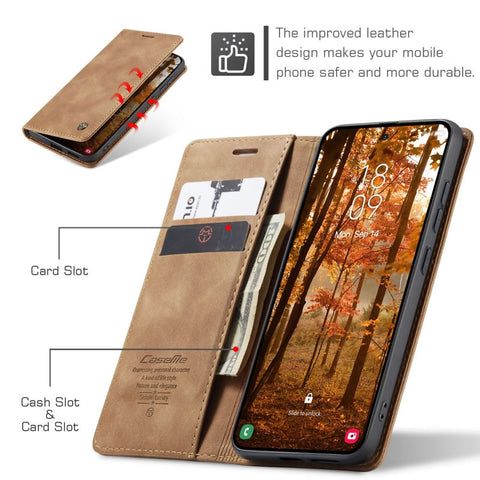 Samsung Galaxy Z Fold 5 5G Cover - Brown - CaseMe Premium High Quality Wallet Magnetic Suede Leather Case
