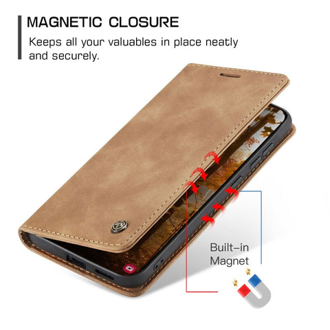 Samsung Galaxy Z Fold 5 5G Cover - Brown - CaseMe Premium High Quality Wallet Magnetic Suede Leather Case