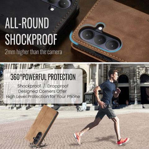 Samsung Galaxy Z Fold 5 5G Cover - Brown - CaseMe Premium High Quality Wallet Magnetic Suede Leather Case