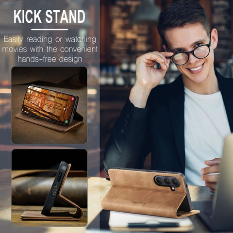 Samsung Galaxy Z Fold 5 5G Cover - Brown - CaseMe Premium High Quality Wallet Magnetic Suede Leather Case