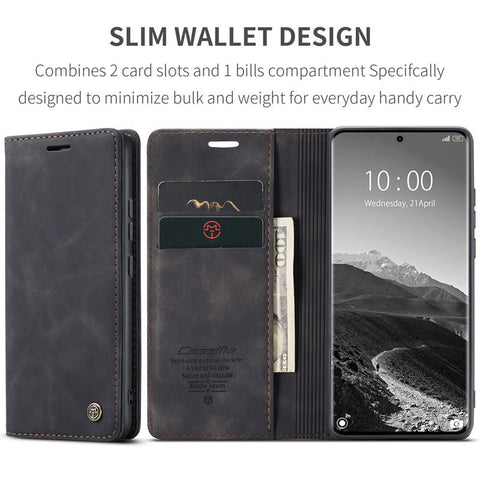 Xiaomi Redmi Note 14 Pro Plus 5G Cover - Black - CaseMe Premium High Quality Wallet Magnetic Suede Leather Case