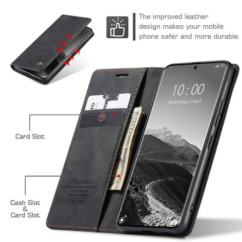 Xiaomi Redmi Note 14 Pro Plus 5G Cover - Black - CaseMe Premium High Quality Wallet Magnetic Suede Leather Case
